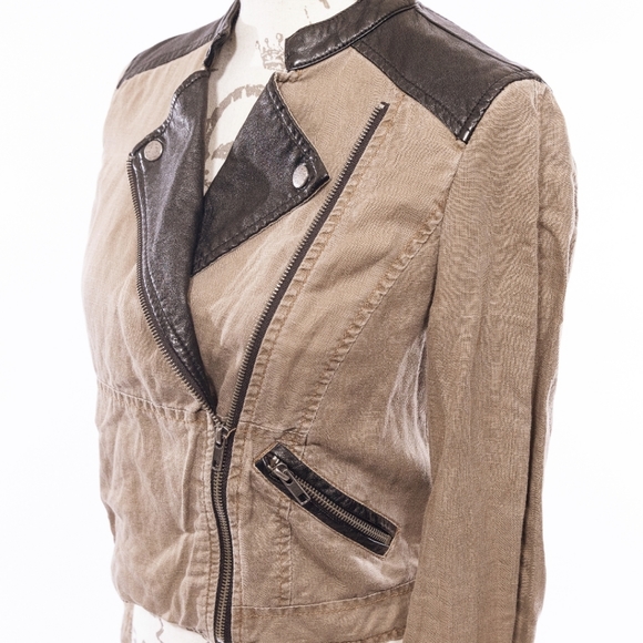 Free People Linen Vegan leather Moto Biker Jacket - Picture 7 of 14